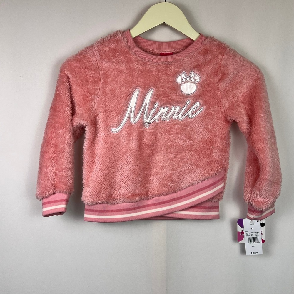 Disney Minnie Mouse Pink Faux Fur Fuzzy Sweatshirt Girls 5T Pullover